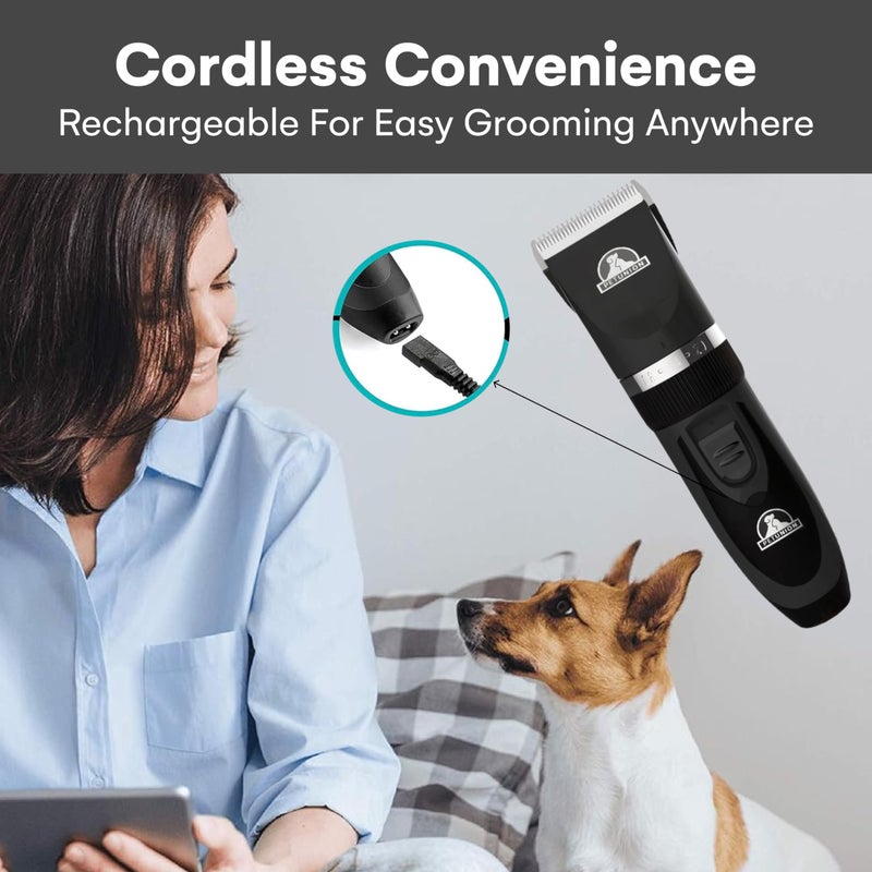 Pet Union Professional Dog Grooming Kit - Cordless Low Noise Dog Clippers for Grooming Thick Coats - All Pet Safe Cat Hair Trimmer - Pet Grooming Kit Includes Dog Hair Clippers, Nail Trimmer & Shears - Image 5
